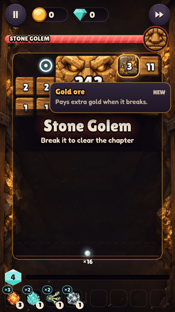 The Stone Golem boss looms above the blocks of the Amber Mines.
